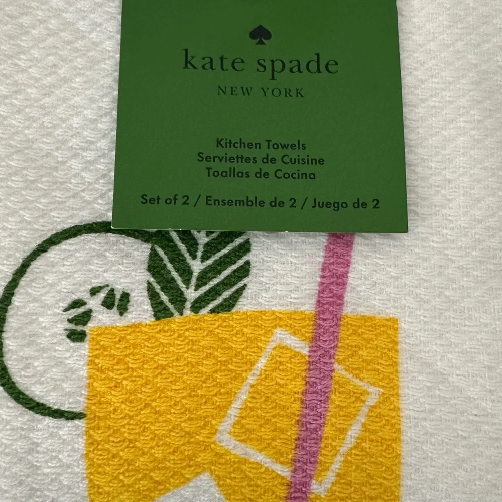 Kate Spade Kitchen Towel Set of 2 Pink Yellow Strawberry Lemonade Design New